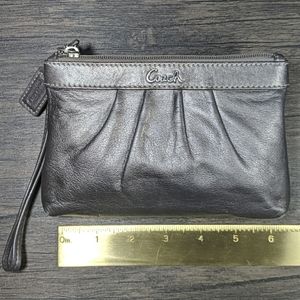 Coach leather pleated wristlet charcoal metallic gray